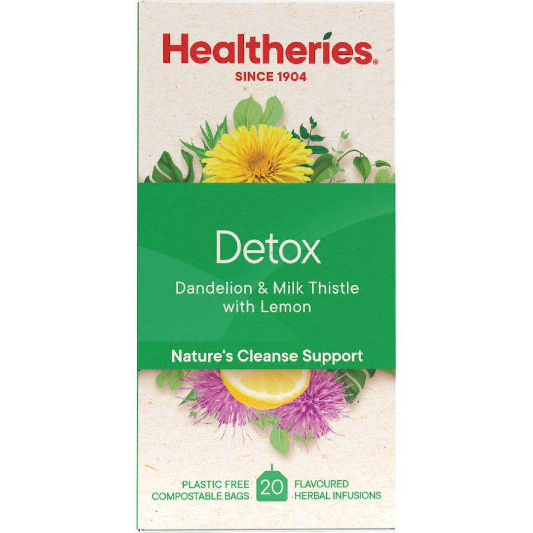 Healtheries Herbal Tea Detox: a refreshing herbal blend for liver support, enhanced kidney health, and digestive balance.