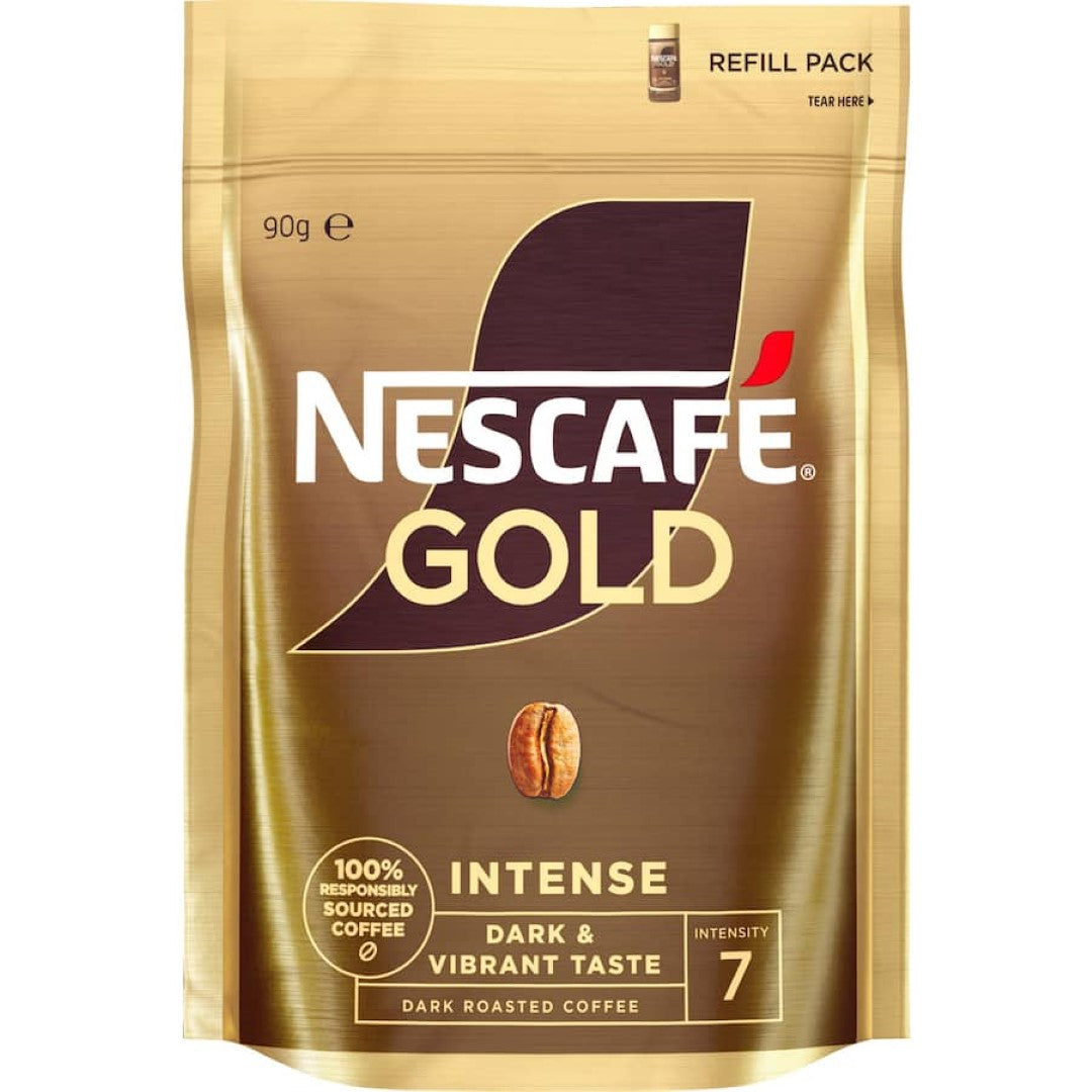 Nescafé Gold Instant Coffee Intense, premium soluble coffee delivering rich, bold flavor for a satisfying barista-inspired experience.