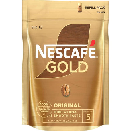 Nescafe Gold Instant Coffee Original package, featuring premium soluble coffee for a rich, aromatic barista-style brew at home.