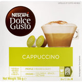 Rich Nescafe Dolce Gusto Coffee Pods Cappuccino, blending intense espresso with creamy milk froth for a luxurious coffee experience.