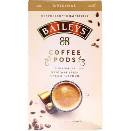 Baileys Coffee Pods featuring rich Irish cream flavor, designed for Nespresso machines, packed with indulgent coffee experience.