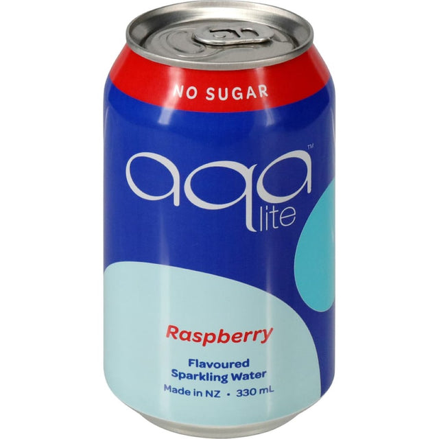 Aqalite Sparkling Water Raspberry can, showcasing vibrant blush color and refreshing raspberry flavor, perfect for guilt-free hydration.