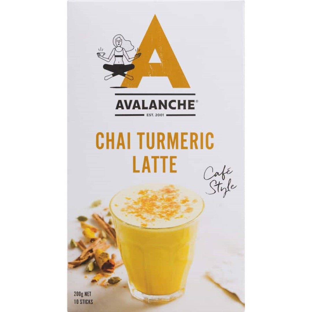 Cozy up with Avalanche Chai Latte Turmeric, a comforting blend of chai spices and turmeric, perfect for wellness and taste.