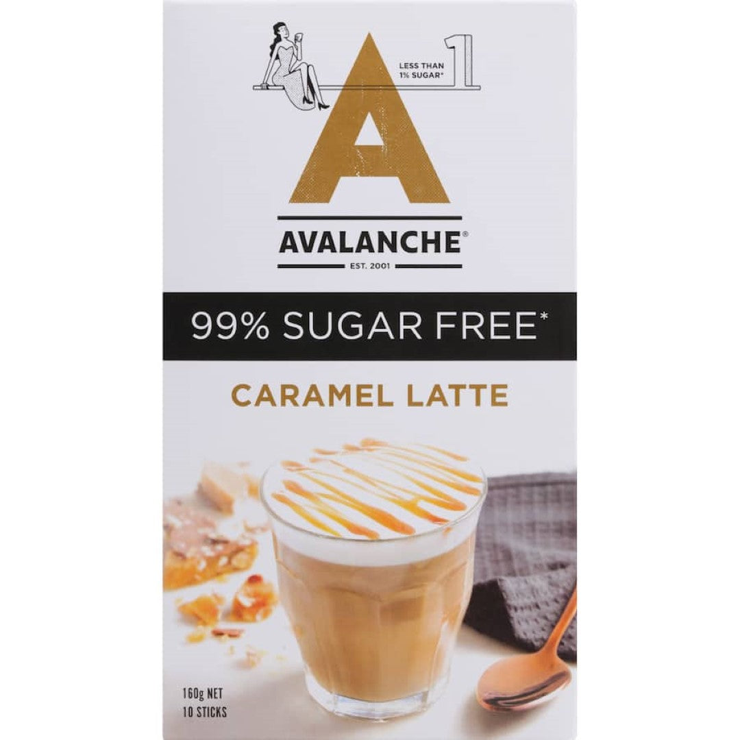 Avalanche 99% Sugar Free Coffee Mix Caramel 160g - a guilt-free, instant coffee blend with rich caramel flavor.