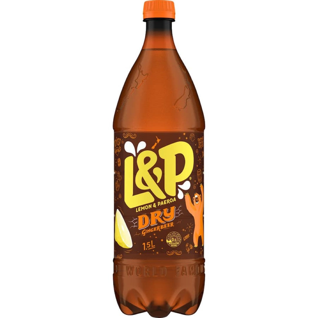 L & P Ginger Beer Dry bottle showcasing refreshing ginger flavor, perfect for sipping or mixing in cocktails.