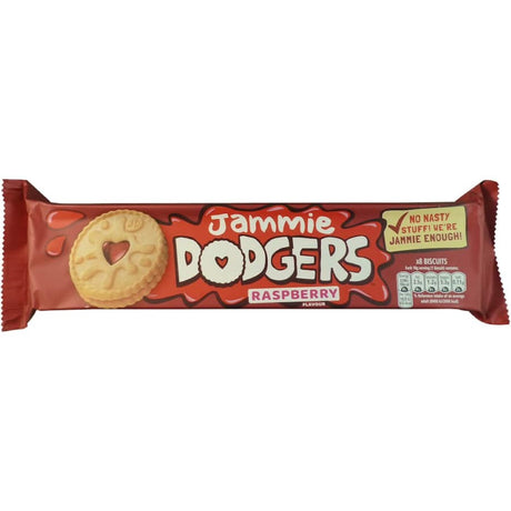 Jammie Dodgers Biscuits Raspberry with crumbly texture and raspberry filling, perfect for snacks or sharing.