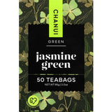 Chanui Green Tea Jasmine box featuring premium green tea with fragrant jasmine flowers for a calming, honey-colored brew.