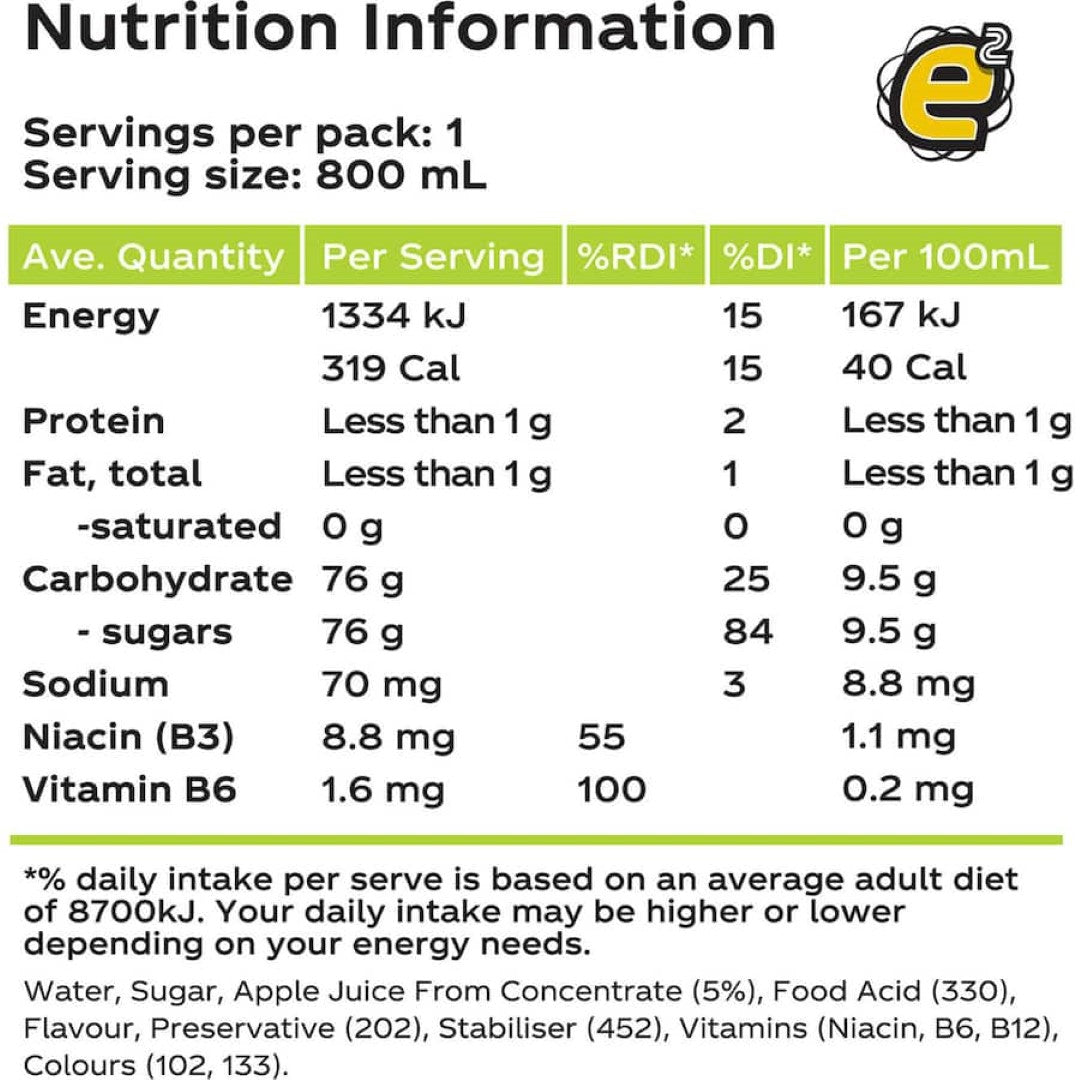 E2 Sports Drink Apple Crush in a sipper bottle, offering refreshing apple flavor and essential vitamins for hydration and energy.