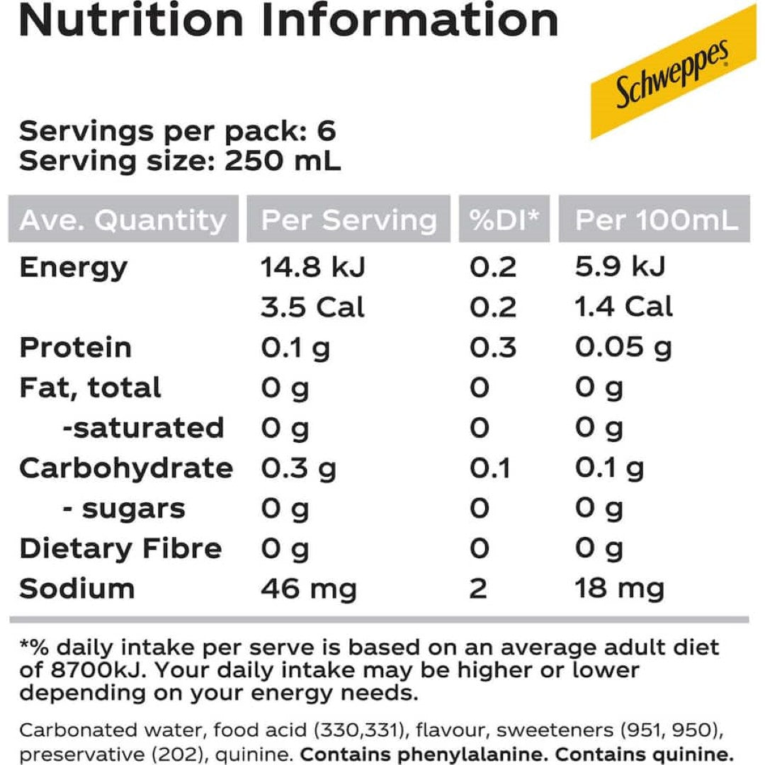 Schweppes Diet Indian Tonic Water bottle with crisp flavor, natural quinine, and no sugar, perfect for gin cocktails.