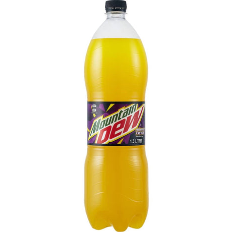 Mountain Dew Passionfruit Frenzy can, showcasing vibrant tropical flavor with zesty passionfruit and refreshing fizz.