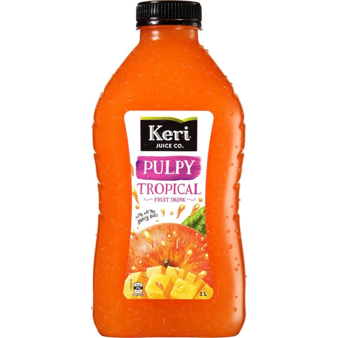 Keri Pulpy Fruit Drink Tropical, a flavorful tropical beverage with juicy pulp, perfect for refreshing moments.