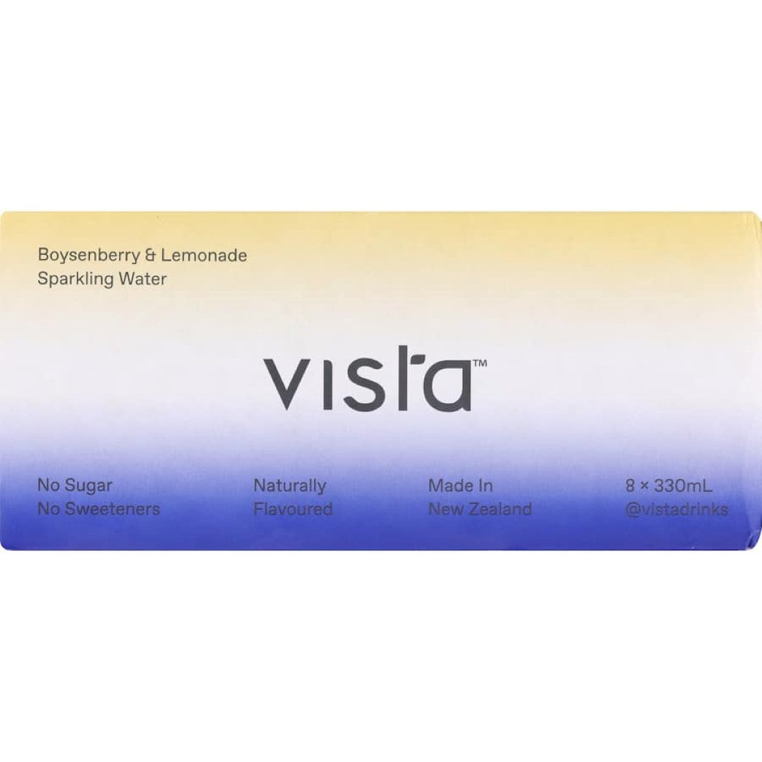 Vista Sparkling Water Boysenberry Lemonade can, featuring bubbly effervescence and a vibrant mix of boysenberry and lemon flavors.