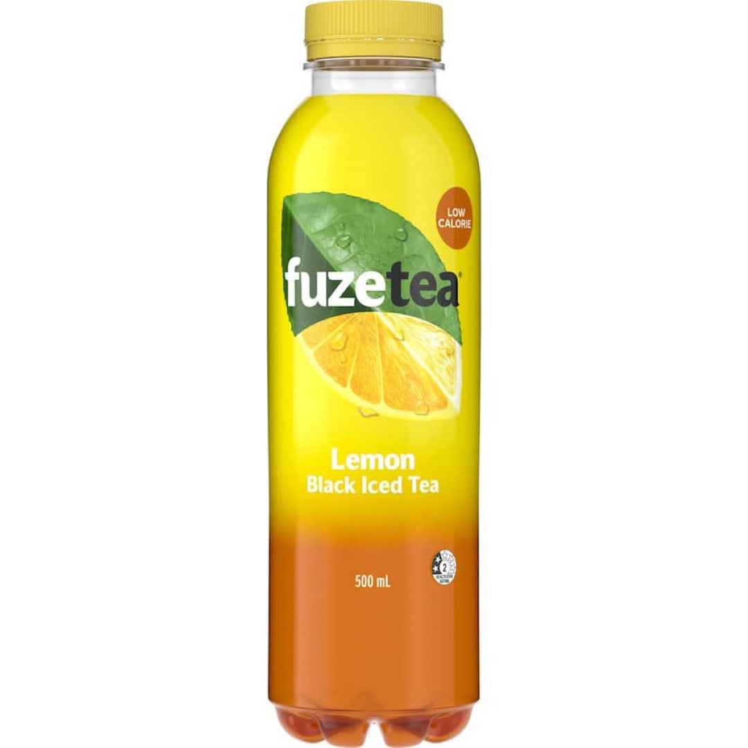 Fuze Ice Tea Lemon bottle featuring refreshing lemon flavor and natural tea goodness, perfect for a healthy, thirst-quenching experience.