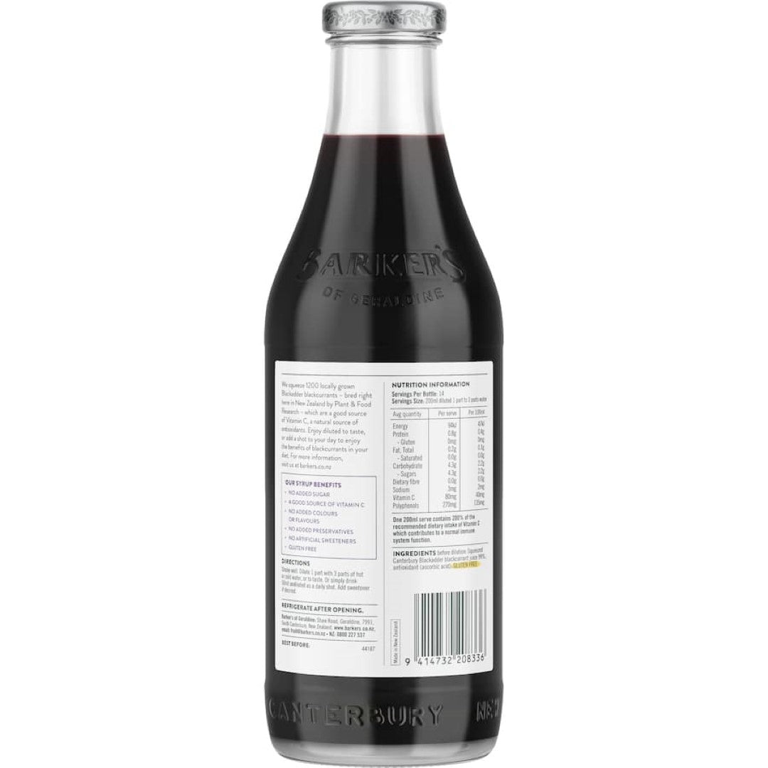 Barkers Immunity Fruit Syrup with blackcurrant, rich in antioxidants and Vitamin C, supports health without refined sugar.