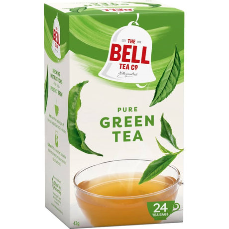 Enjoy a refreshing cup of Bell Pure Green Tea, made from premium leaves and eco-friendly packaging. 24 individually wrapped bags.