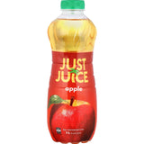 A bottle of Just Juice Fruit Juice Apple, featuring crisp New Zealand apple flavor with no added sugar or artificial ingredients.