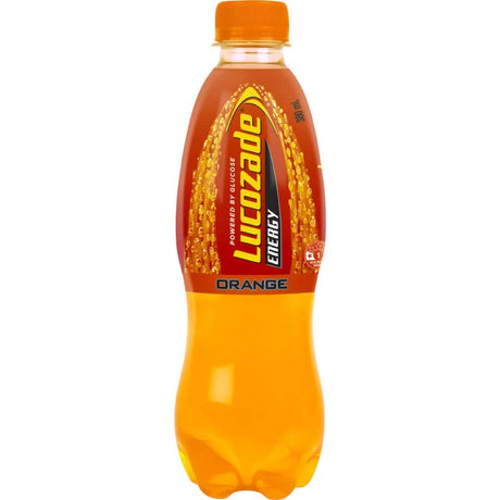 Refreshing Lucozade Energy Drink in orange flavor, packed with vitamins for an energy boost. Ideal for workouts and busy days.