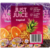 Just Juice Fruit Juice Tropical in 250ml bottles offers a refreshing blend of exotic flavors, perfect for on-the-go hydration.