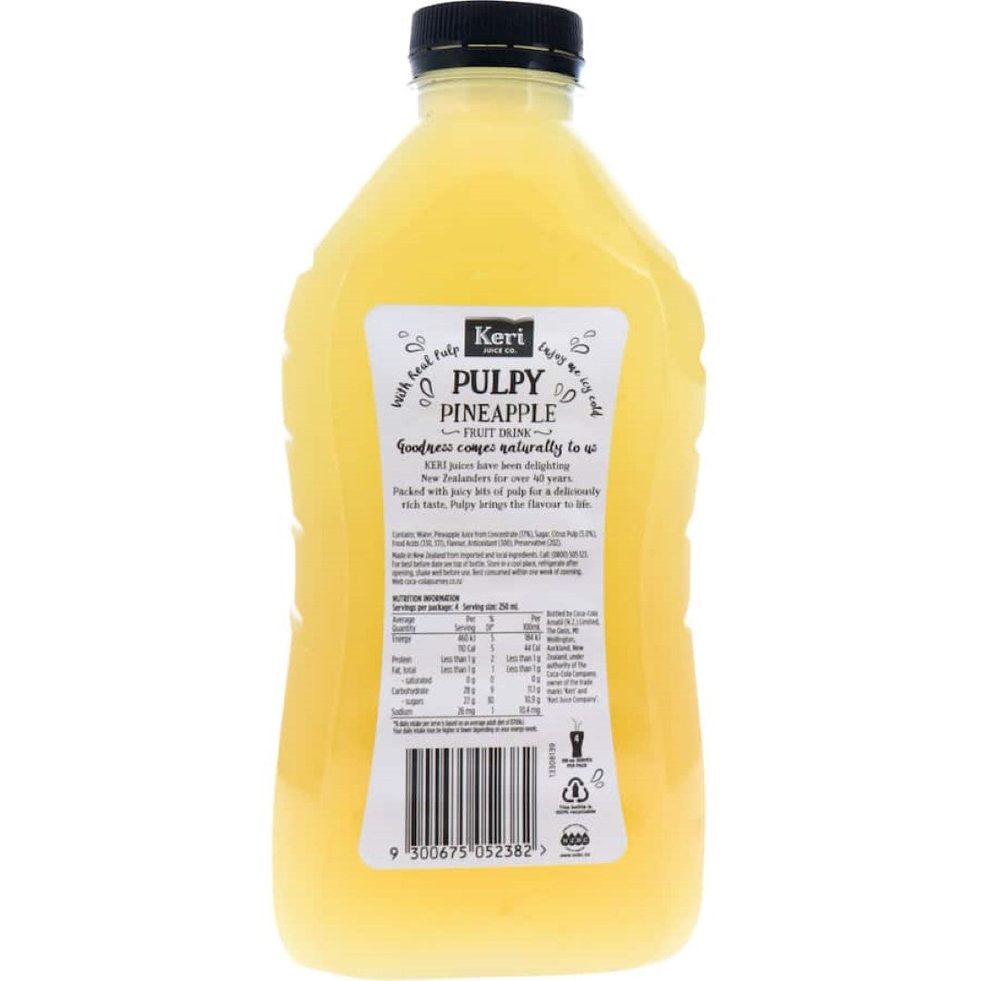 Keri Pulpy Fruit Drink Pineapple features real pineapple pulp in a refreshing, vitamin-packed beverage.