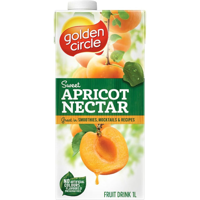 Golden Circle Apricot Nectar, a sweet, natural fruit drink for cocktails, smoothies, and versatile savory dishes.