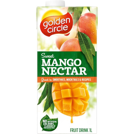 Golden Circle Mango Nectar: Pure, vibrant mango flavor with no artificial additives, perfect for smoothies, desserts, and marinades.