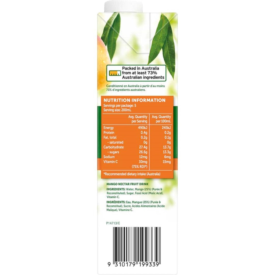 Golden Circle Mango Nectar in a vibrant bottle, perfect for smoothies, mocktails, and marinades, with no artificial additives.