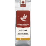 Hummingbird Fair Trade Organic Fresh Plunger Grind Coffee Nectar, a 200g medium roast with nutty flavors and community support.