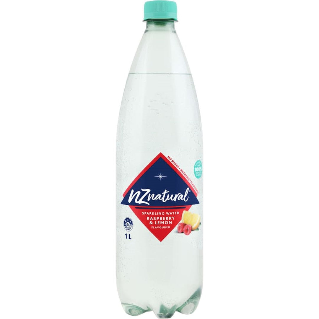 Refreshing NZ Natural Sparkling Water with Raspberry & Lemon flavors, perfect for hydration and guilt-free enjoyment.