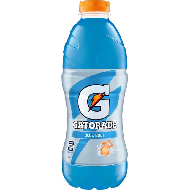 Electrifying blue Gatorade Sports Drink Blue Bolt, packed with electrolytes for optimal hydration and performance during workouts.