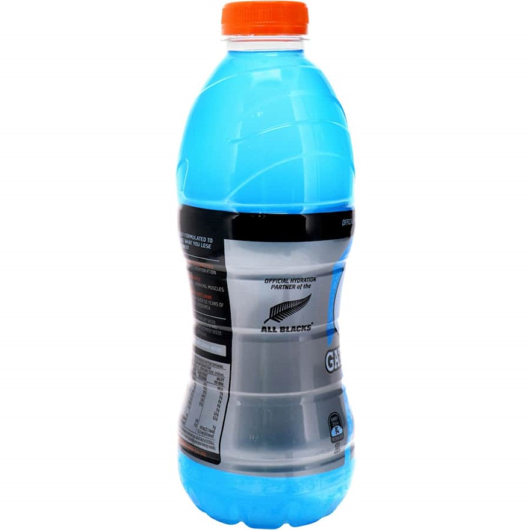 Gatorade Blue Bolt sports drink bottle, vibrant blue, designed to hydrate and replenish electrolytes during intense workouts.