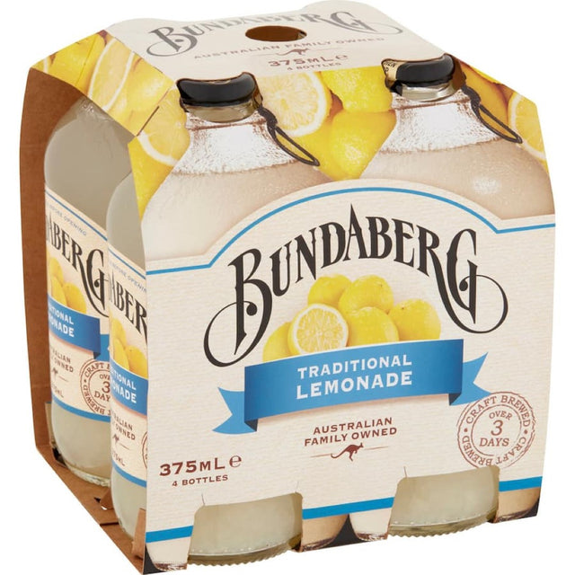 Fizzy Bundaberg lemonade in a 375ml bottle, crafted with real lemons for a refreshing, zesty flavor.