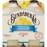 Bundaberg Soft Drink Lemonade 375ml, a fizzy beverage made with real lemons for a refreshing zesty flavor.