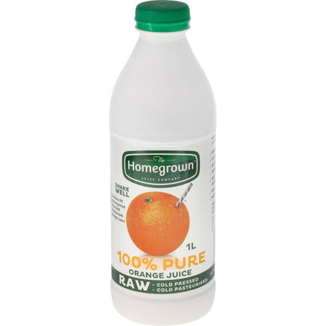 A bottle of Smartfox NZ Homegrown 100% Pure Orange Fruit Juice, showcasing vibrant orange color and fresh ingredients.