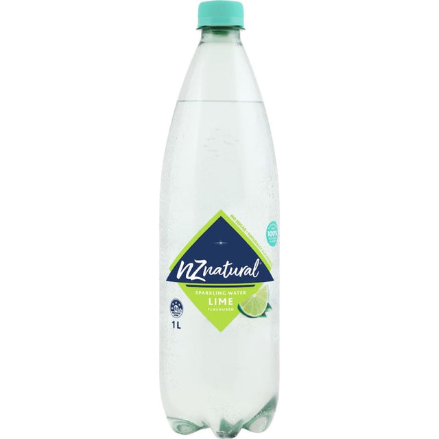 NZ Natural Sparkling Water Lime: refreshing sparkling water with zesty lime flavor, sourced from New Zealand springs.