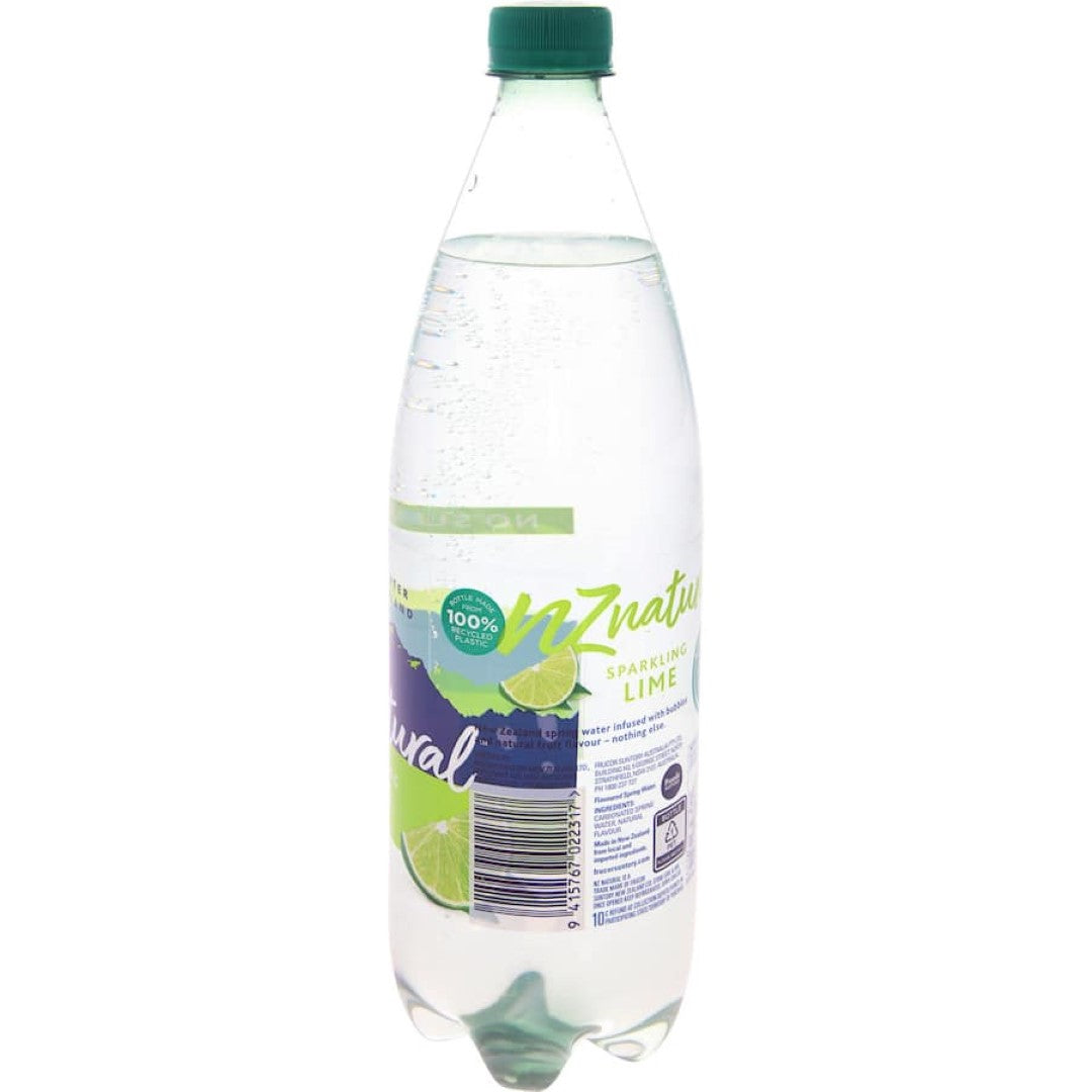 NZ Natural Sparkling Water Lime in a bottle, offering refreshing, zesty hydration with crisp bubbles from New Zealand springs.