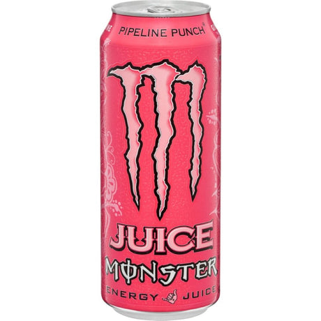 Vibrant Monster Energy Drink Pipeline Punch can featuring tropical flavors and 160 mg of caffeine for an energetic boost.