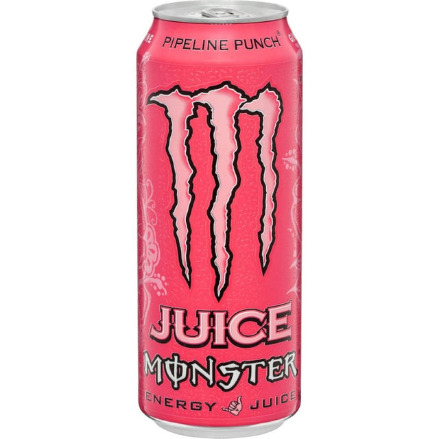 Vibrant Monster Energy Drink Pipeline Punch can featuring tropical flavors and 160 mg of caffeine for an energetic boost.