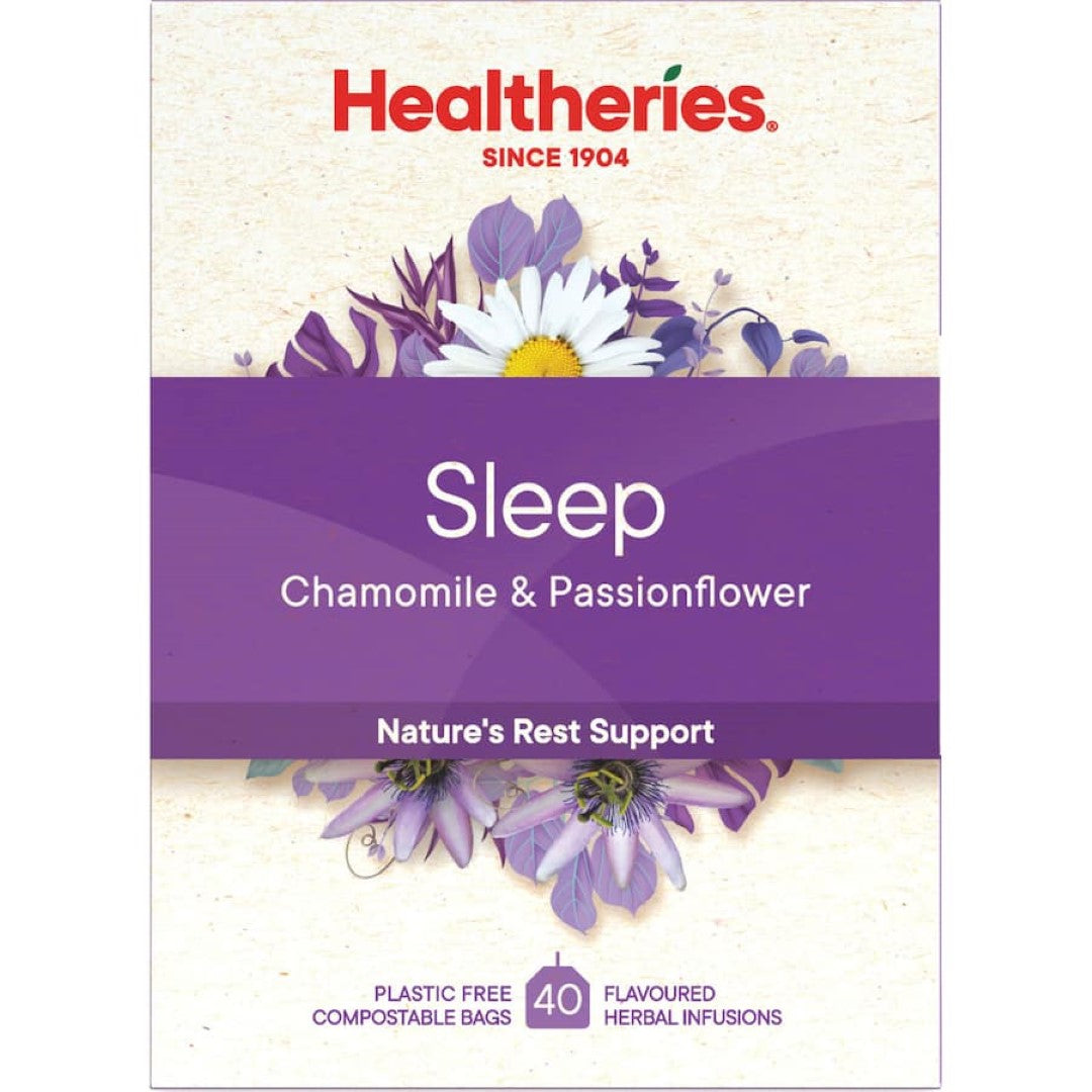 A calming herbal tea blend of Chamomile, Valerian Root, and Passion Flower for restful sleep and relaxation.