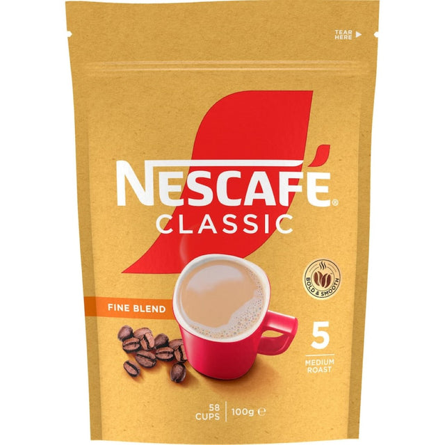 Aromatic Nescafe Coffee Classic Fine Blend, featuring premium Arabica and Robusta beans for a bold, flavorful cup.