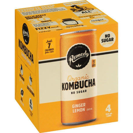 A refreshing no-sugar kombucha with ginger and lemon for gut health, packed with probiotics and antioxidants.