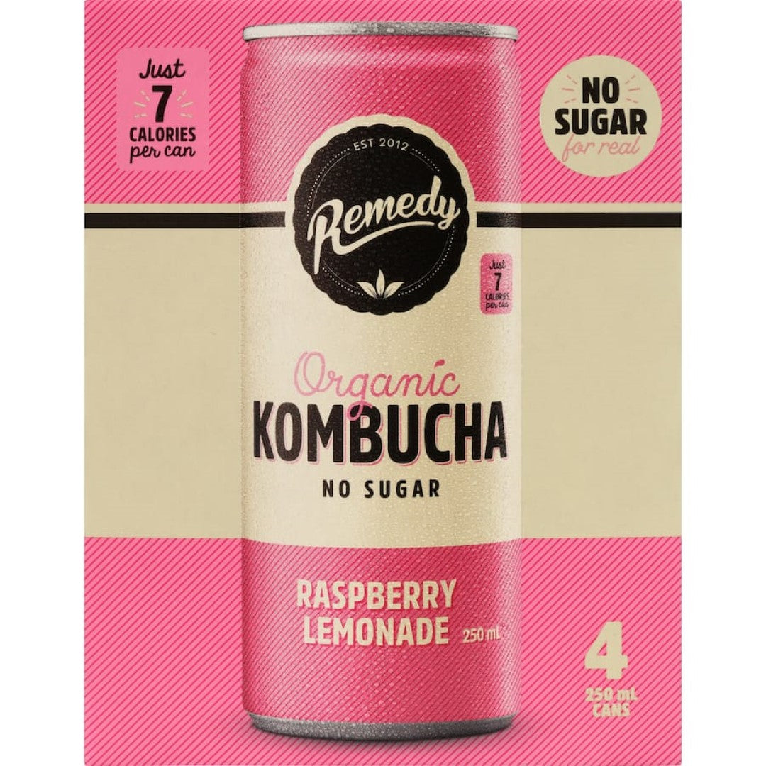 A vibrant bottle of Remedy Organic Kombucha Raspberry Lemonade, featuring zesty lemon and sweet raspberry flavors for health and refreshment.