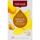 Refreshing Red Seal Lemon & Ginger Fruit Tea, featuring zesty lemon and warm ginger, perfect for hot or cold enjoyment.