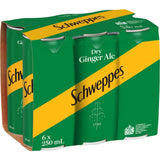 Bottle of Schweppes Dry Ginger Ale, a spicy mixer perfect for cocktails, offering a zesty flavor for drinks.