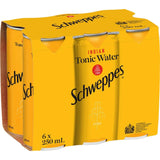 Refreshing Schweppes Indian Tonic Water bottles, perfect for cocktails with a crisp, bitter balance and natural quinine.