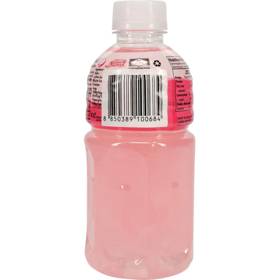 Mogu Mogu Lychee Juice combines sweet lychee and chewy nata de coco for a refreshing tropical drink experience.