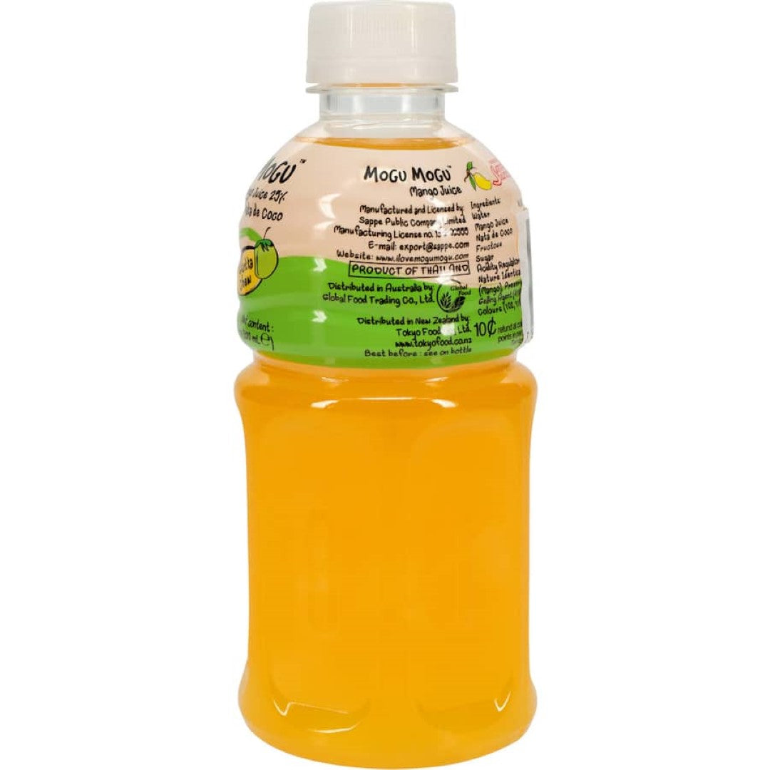 Mogu Mogu Mango Juice with chewy nata de coco pieces, delivering a refreshing tropical flavor in every sip.