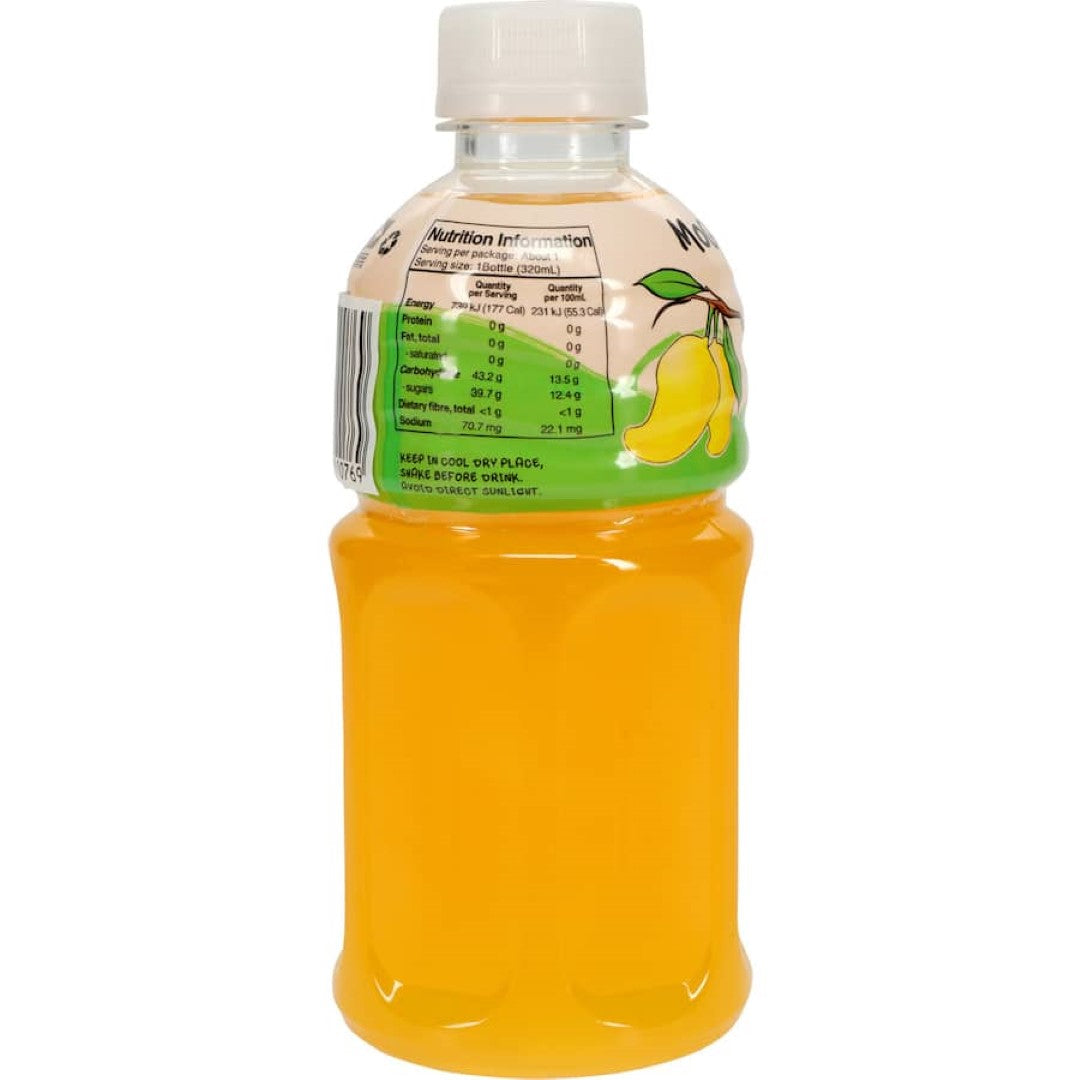 Mogu Mogu Mango Juice features refreshing mango flavor and chewy nata de coco bits for a delightful tropical treat.