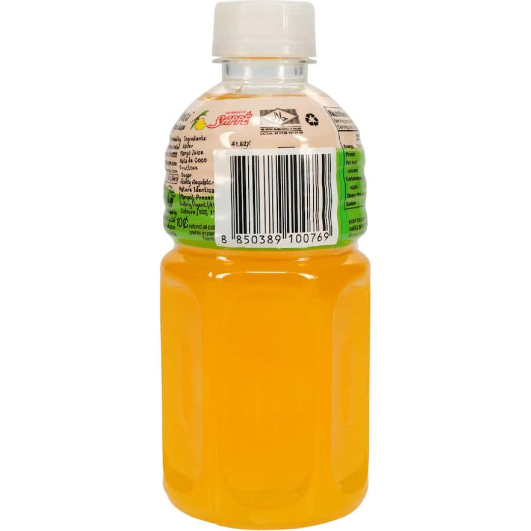 Mogu Mogu Mango Juice with Nata De Coco, a tropical drink with juicy mango flavor and chewy coconut jelly bits.