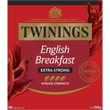 Twinings Tea English Breakfast Extra Strong, featuring robust Assam and East African teas for a bold and invigorating morning brew.