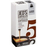 Jed's Coffee Capsules #5 Extra Strong: Intense aroma, robust flavor, 100% ground coffee, recyclable pods, compatible with Nespresso®.